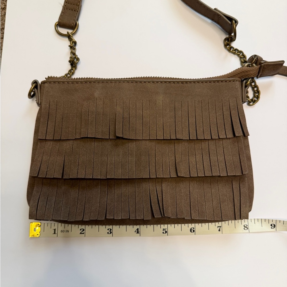 Girls Fringe Crossbody Bag in Brown - Suede Style